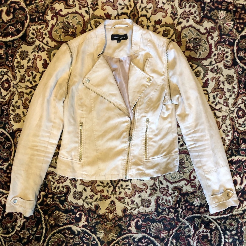 New Look Women's Small faux suede Cream tan Biker Jacket